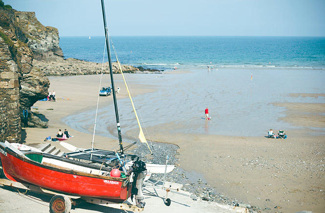 A boat on the slipway at the beautiful Trevaunance Cove near Perranporth