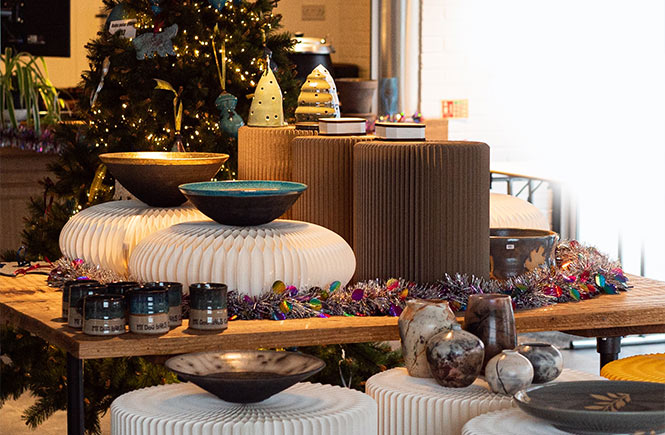 A selection of ceramics and Christmas decorations on display at the Bedruthan Christmas Fayre