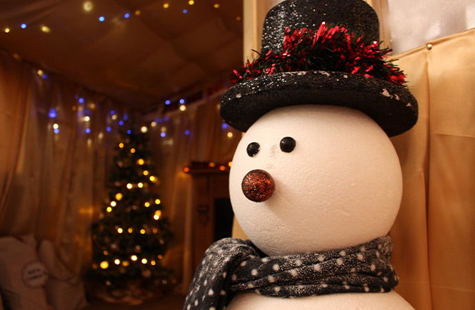 A snowman and Christmas tree at the Heartlands Christmas Market