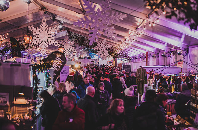 The Christmas market marquee at the Padstow Christmas Festival