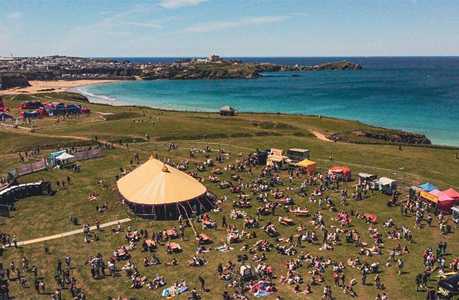 A bird's eye view of the Street Food Festival on the cliffs above Newquay