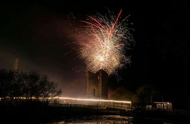 Fireworks over the engine house at Lappa Valley