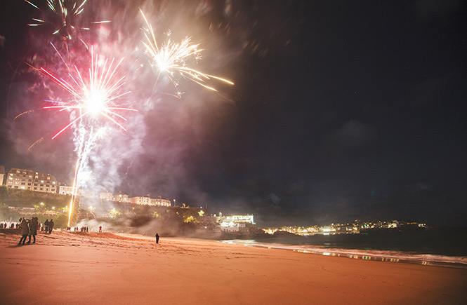 The impressive firework display on Porthminster beach in St Ives, one of the many bonfire night events in Cornwall