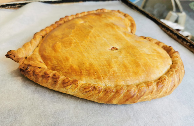 A heart-shaped Cornish pasty from Tasty Pasties Bude