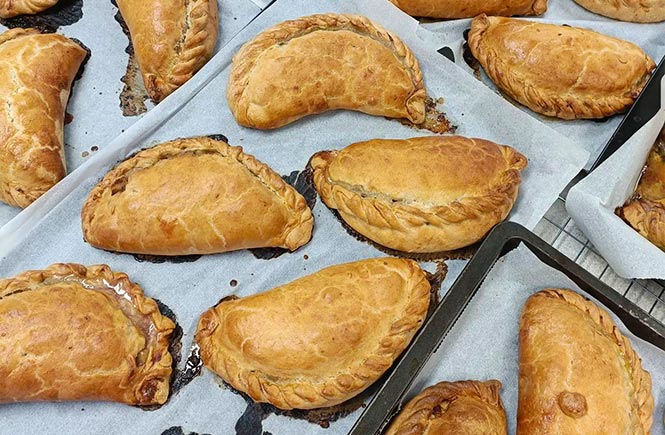 Fresh out the oven Cornish pasties at Lucy Bakes in Hayle