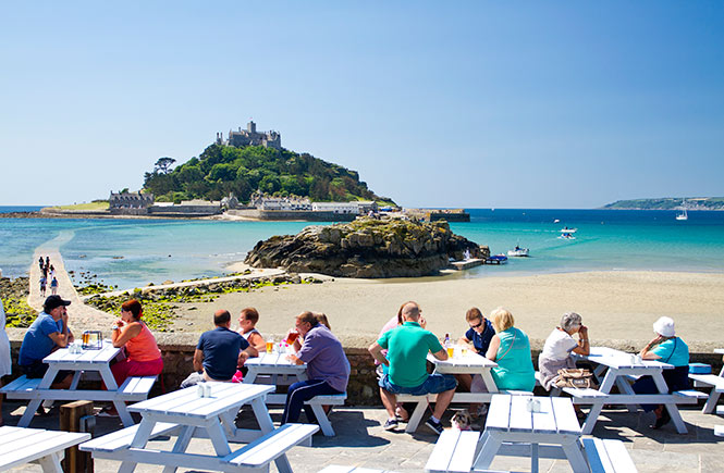 The amazing beer garden at The Godolphin overlooking St Michael's Mount