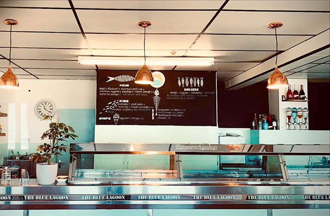 The takeaway counter at The Blue Lagoon fish and chips shop in Cornwall