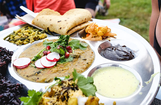 A big vegan Thali at Canteen at the Eco park