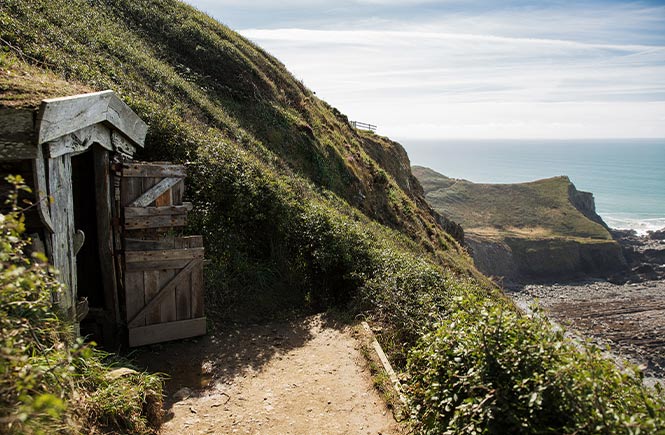 The historic Hawker's Hut on the cliffs near Morwenstow