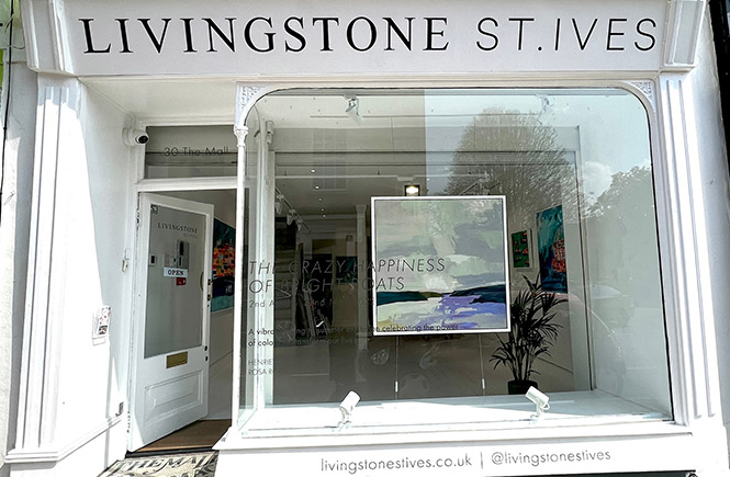 The clear white entrance to Livingstone Gallery in St Ives