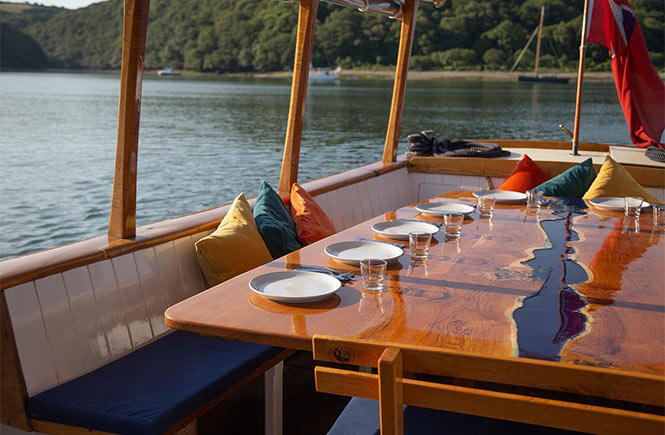 The beautiful table ready for some boozy sailing with Blue River Table