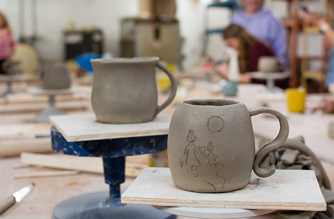 Two mugs ready for the kiln