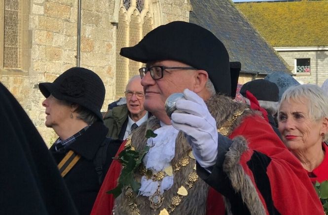 The Mayor of St Ives just before Hurling the Silver Ball on Feast Day