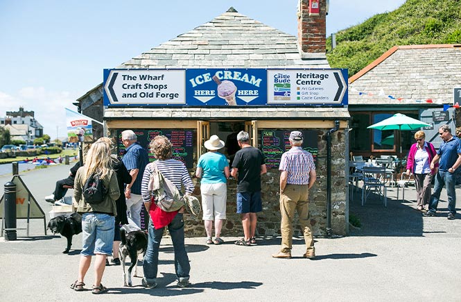People queueing for ice cream in Bude