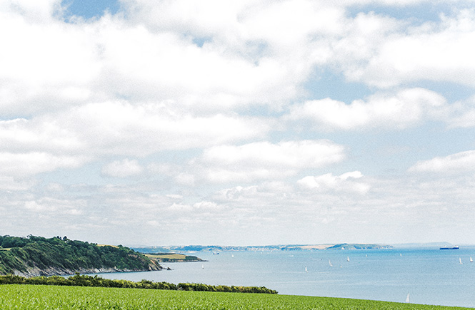 Looking out over the fields and headlands surrounding Falmouth and the Helford