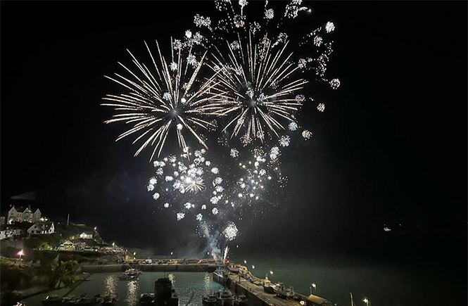 Fireworks over Newquay Harbour during the Christmas Lights Switch On