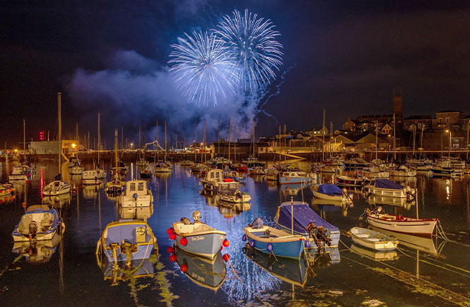 Fireworks over Penzance harbour