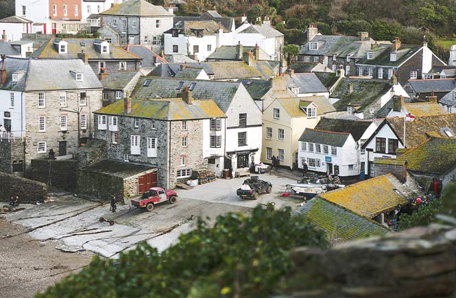 The pretty slipway in Port Isaac surrounded by cottages