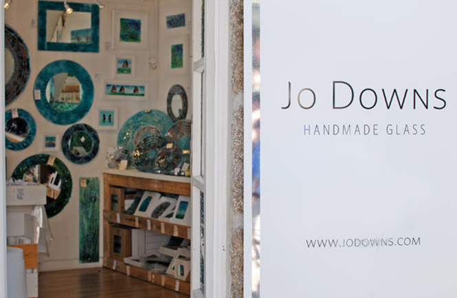 Jo Downs Handmade Glass gallery and shop in St Ives, full of beautiful glassware and art