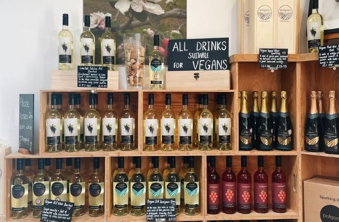 A selection of wine for sale at Polgoon Vineyard Shop
