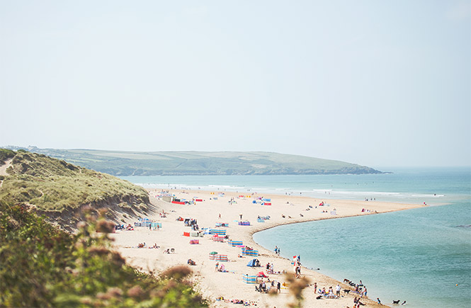 The golden sands and clear waters at Crantock Beach in Newquay