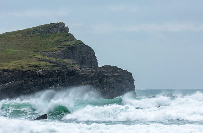 Big waves breaking at Porth Beach