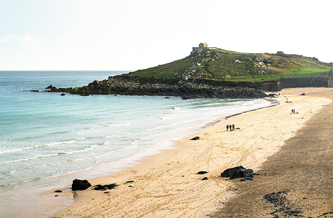 Looking across the golden sands at Porthgwidden Beach in St Ives at The Island