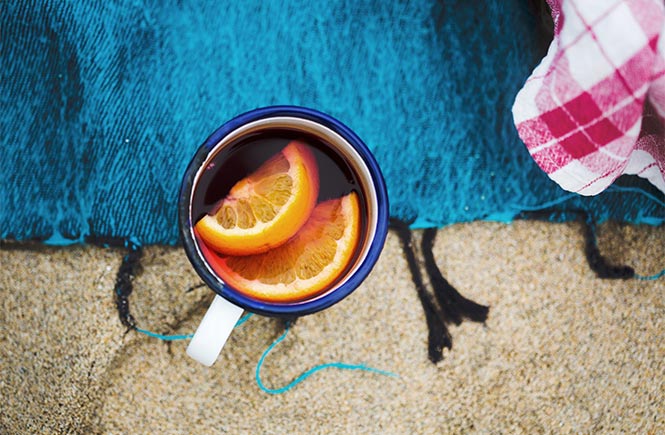 A cup of mulled wine at the beach in Cornwall