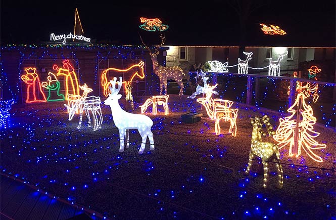 A giant Christmas light display at Old Quay House in Cornwall