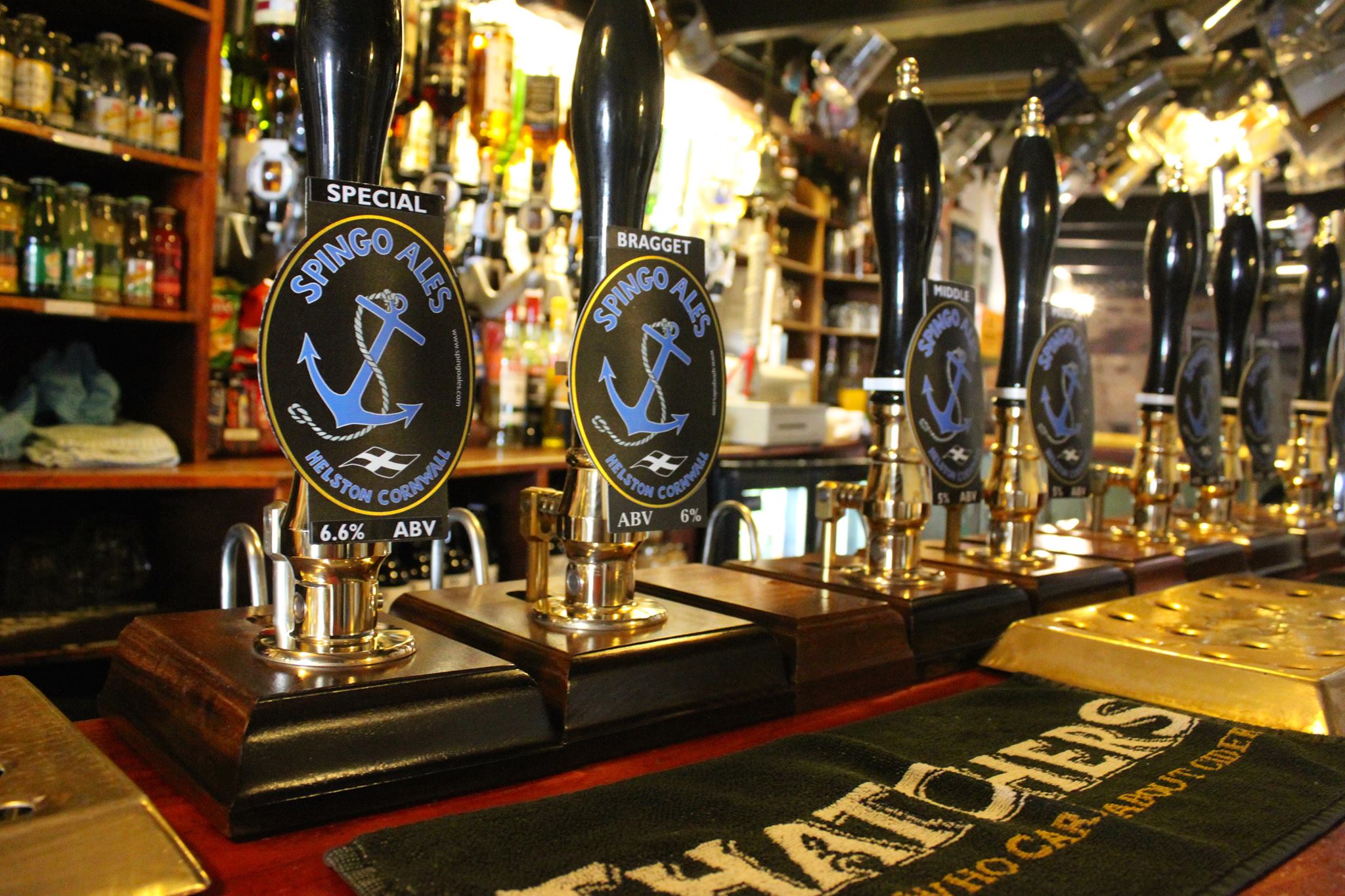 Spingo on tap at the bar in the Blue Anchor pub in Helston