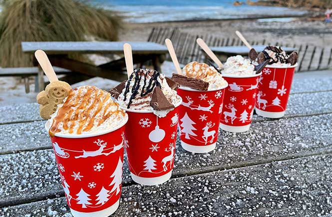 Hot chocolates at Poldhu Beach Cafe