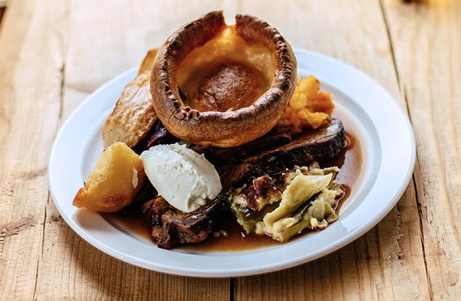 A plate full of a traditional Sunday roast at The Mexico Inn in Penzance