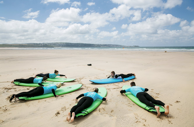 Learning to surf with Hayle Surf School